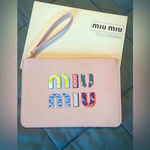 Miu Miu Parfums Light Pink Clutch with Colorful Logo